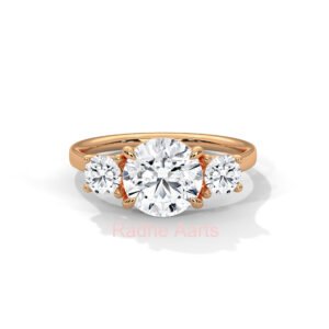 Round Lab Diamond Gold Ring Gift Paris Romance